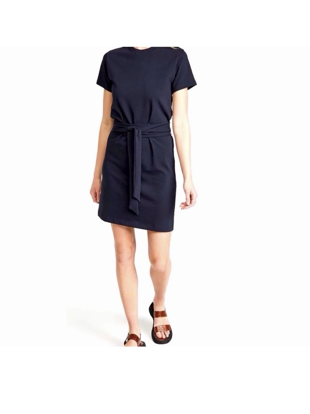 Vince Black Short Sleeve Tie-Waist Midi Dress
